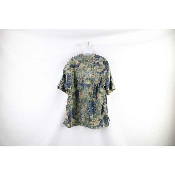 Vintage 90s Streetwear Mens XL Nature Leaf Camp Bowling Hawaiian Button Shirt - Picture 6 of 8
